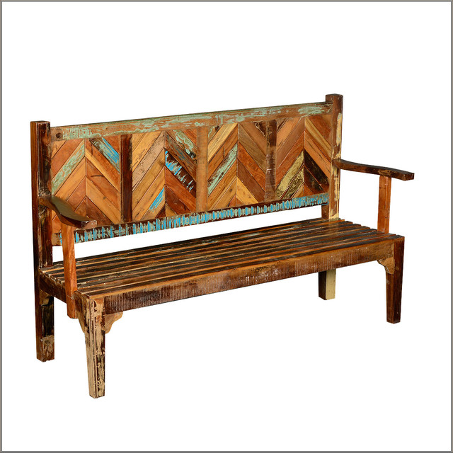 high back wooden bench